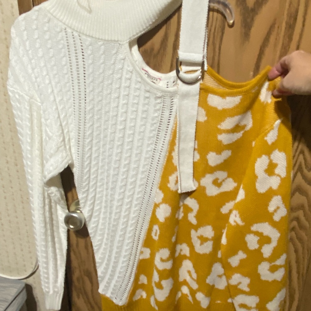 1 sweater $25-1 sequence cheetah blouse $25- 2 long sleeve shirts 15$ for both